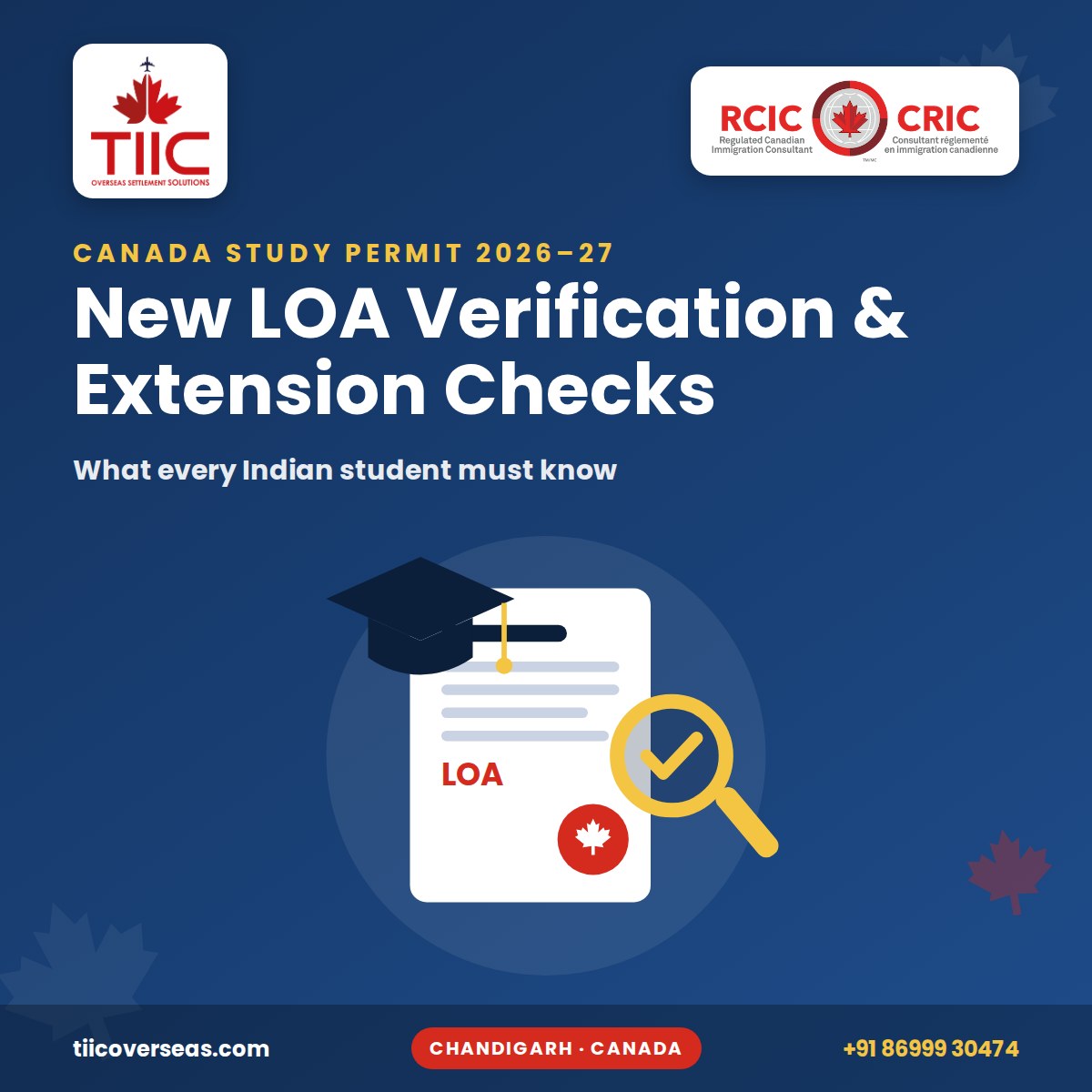 Canada study permit 2026-27 LOA verification and extension checks for Indian students, by TIIC Overseas, Canada study visa consultants in Chandigarh