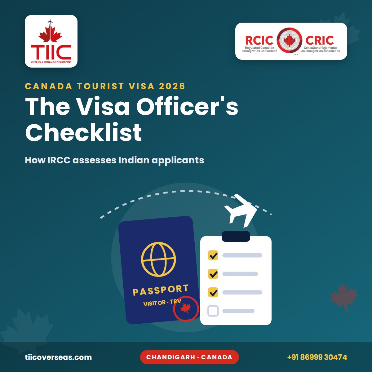 Canada visitor visa 2026 officer checklist for Indian applicants by TIIC Overseas, Canada tourist visa consultants in Chandigarh
